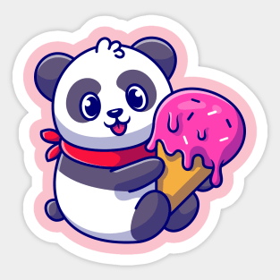 Cute Panda Holding Ice Cream Cone Cartoon Sticker